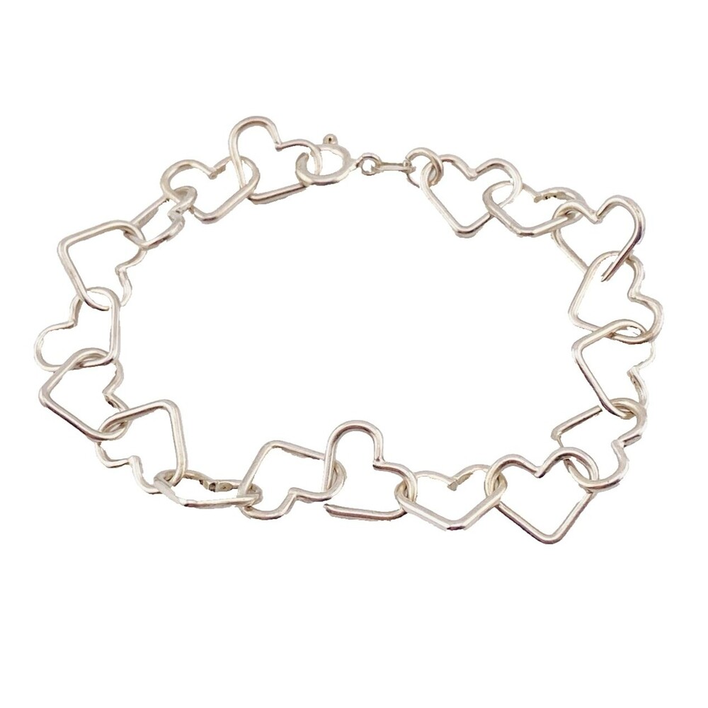 Italy Sterling Silver Heart Link Bracelet 925 Charm Chain 6.5 Inch KA 1772